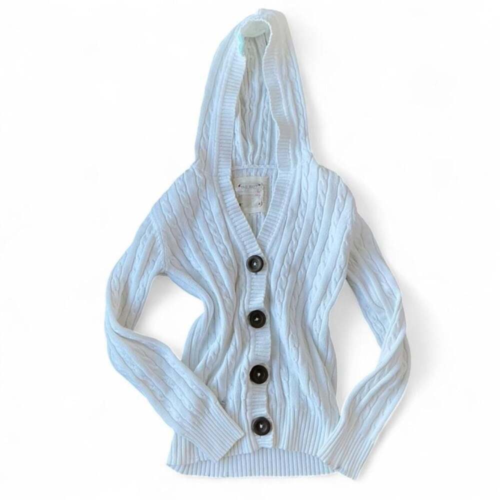Y2K Old Navy White Cable Knit Hooded Cardigan – Size L